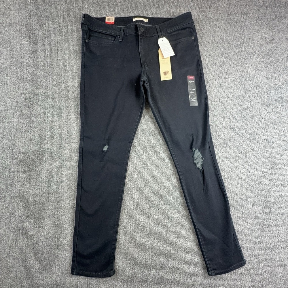 Levi's 711 Skinny Jeans Womens 33 33x30 Black Dark Wash Mid Rise Stretch Denim